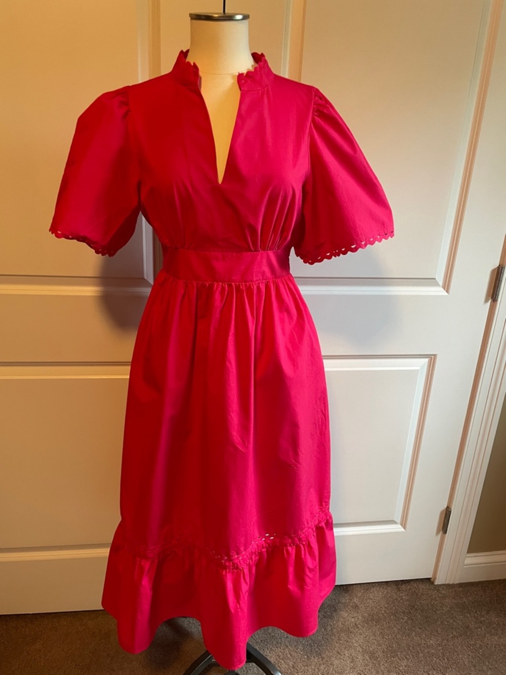 Sugarlips Hot Pink Puff-Sleeve Maxi Dress Size Medium